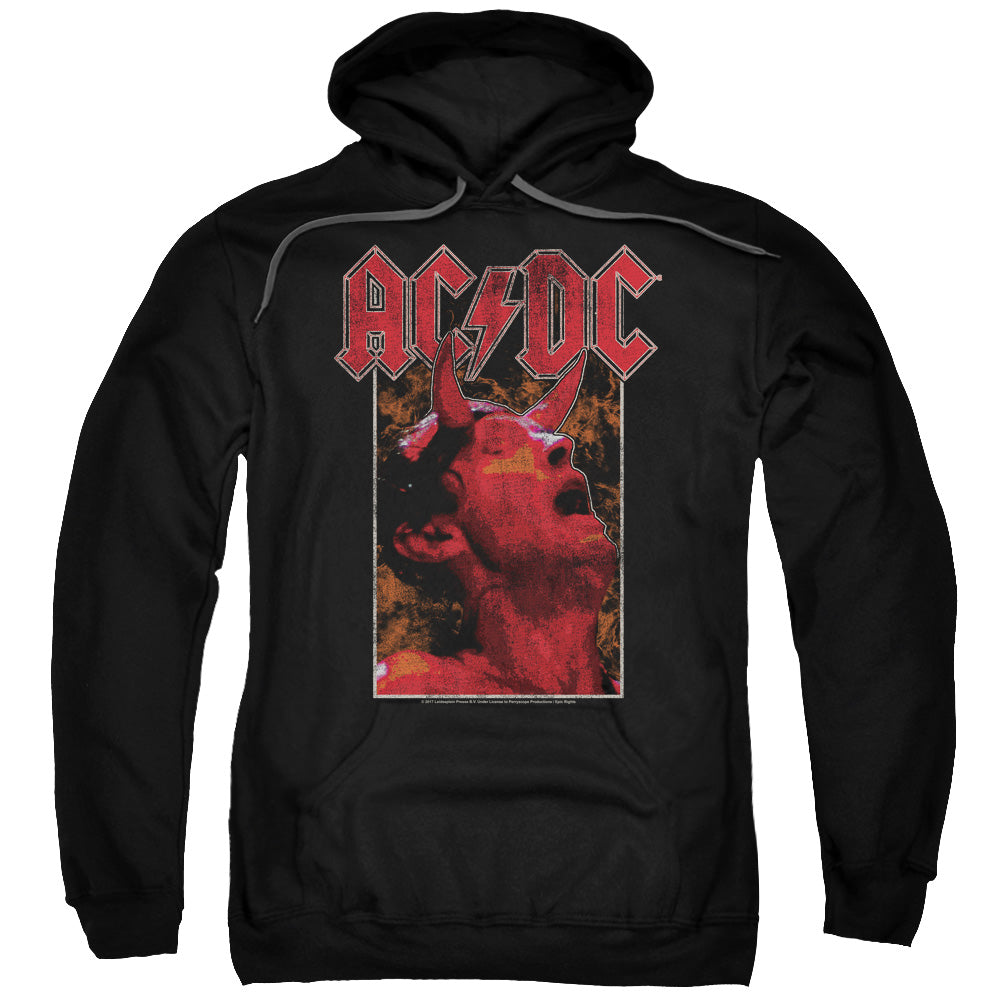 AC/DC Distressed Angus Young Devil Horns Photo Black Pullover Hoodie