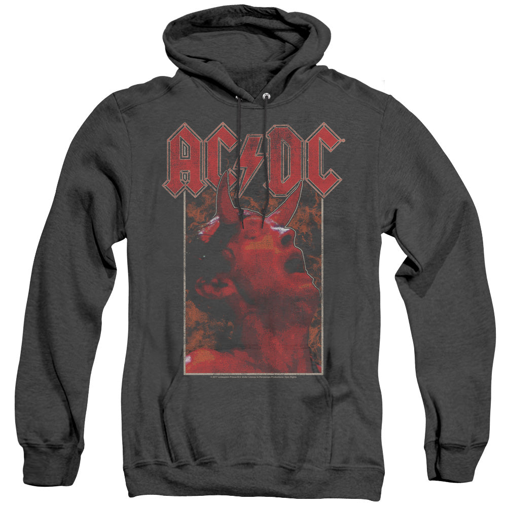 AC/DC Distressed Angus Young Devil Horns Photo Black Heather Hoodie