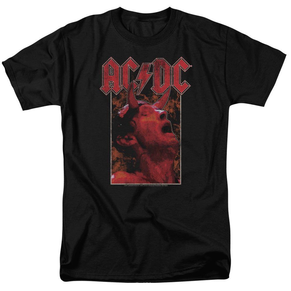 AC/DC Distressed Angus Young Devil Horns Photo Black T-shirt