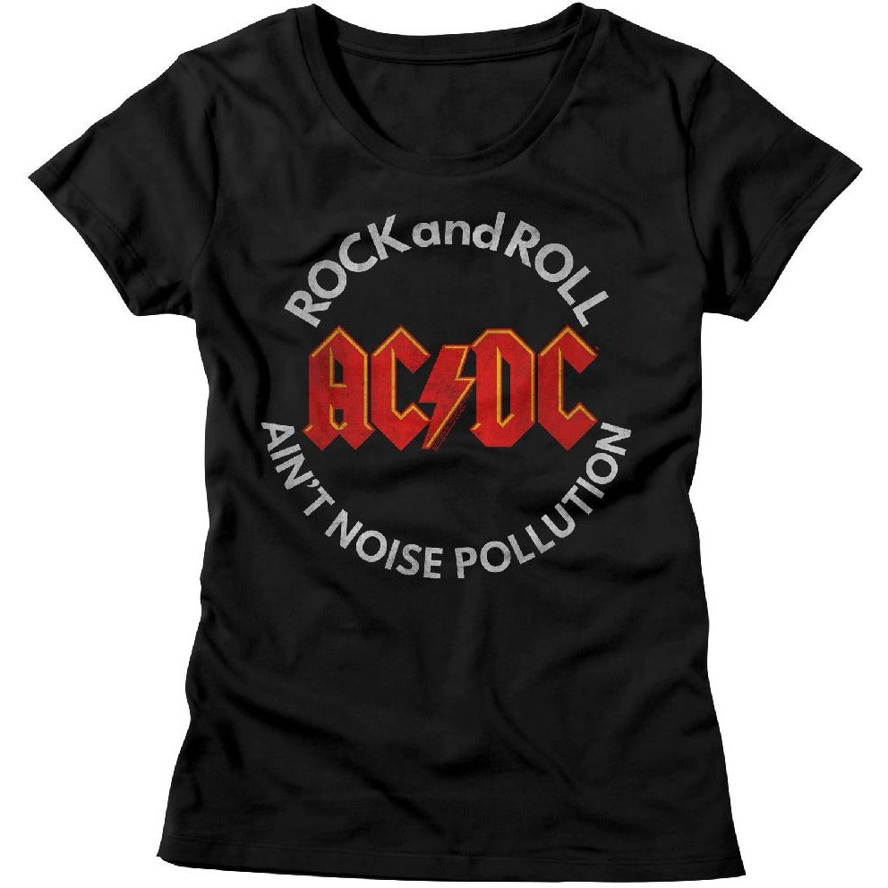 AC/DC Ladies T-Shirt Rock and Roll Aint Noise Pollution Black Te