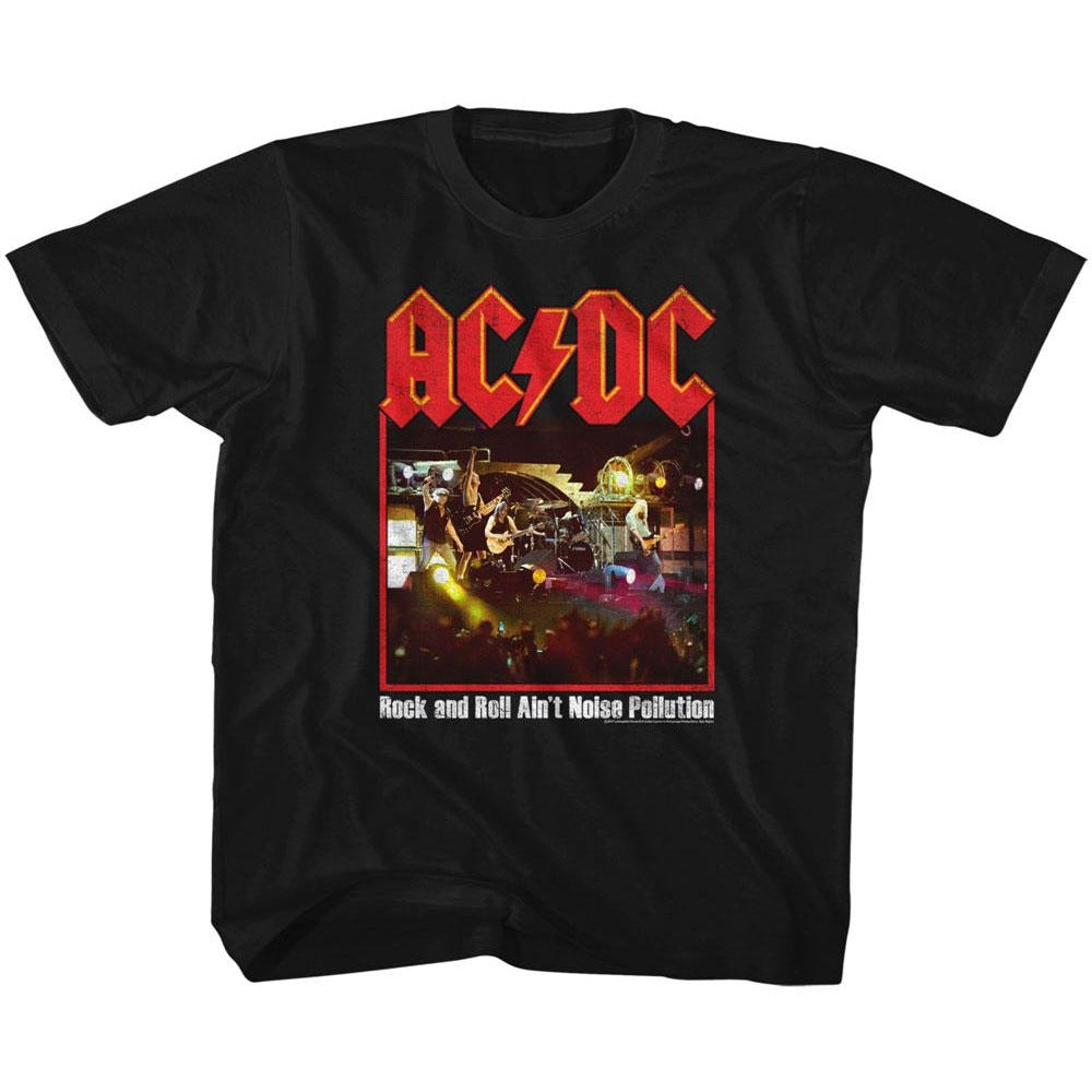 AC/DC Toddler T-Shirt Rock And Roll Ain't Pollution Poster Black Tee