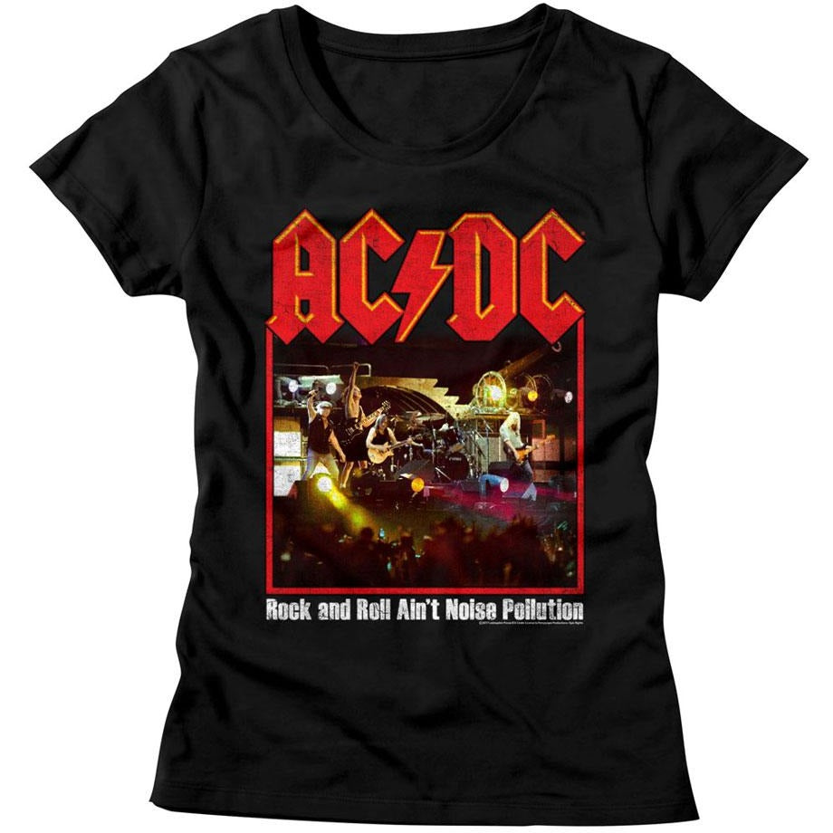 AC/DC Ladies T-Shirt Rock And Roll Ain't Pollution Poster Bl