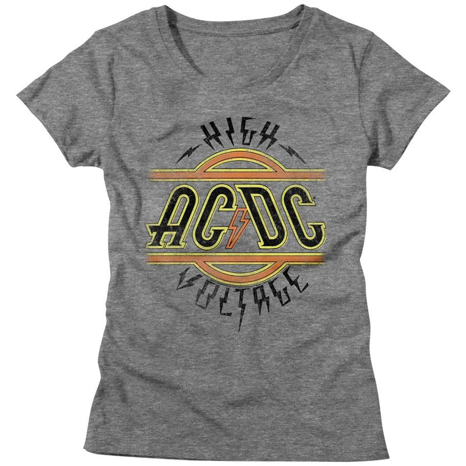 AC/DC Ladies T-Shirt High Voltage Logo Grey Heather Tee