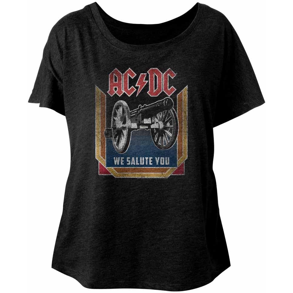 AC/DC Ladies Dolman T-Shirt We Salute You Colorful Black Tee