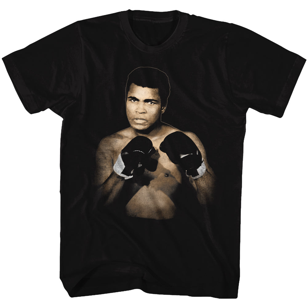 Muhammad Ali T-Shirt Fight Stance Hands Up Black Tee