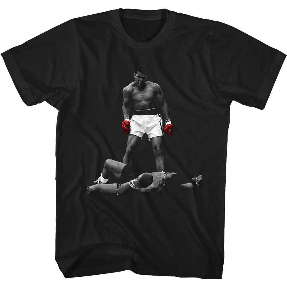 Muhammad Ali Tall T-Shirt Over Liston Red Gloves Black Tee