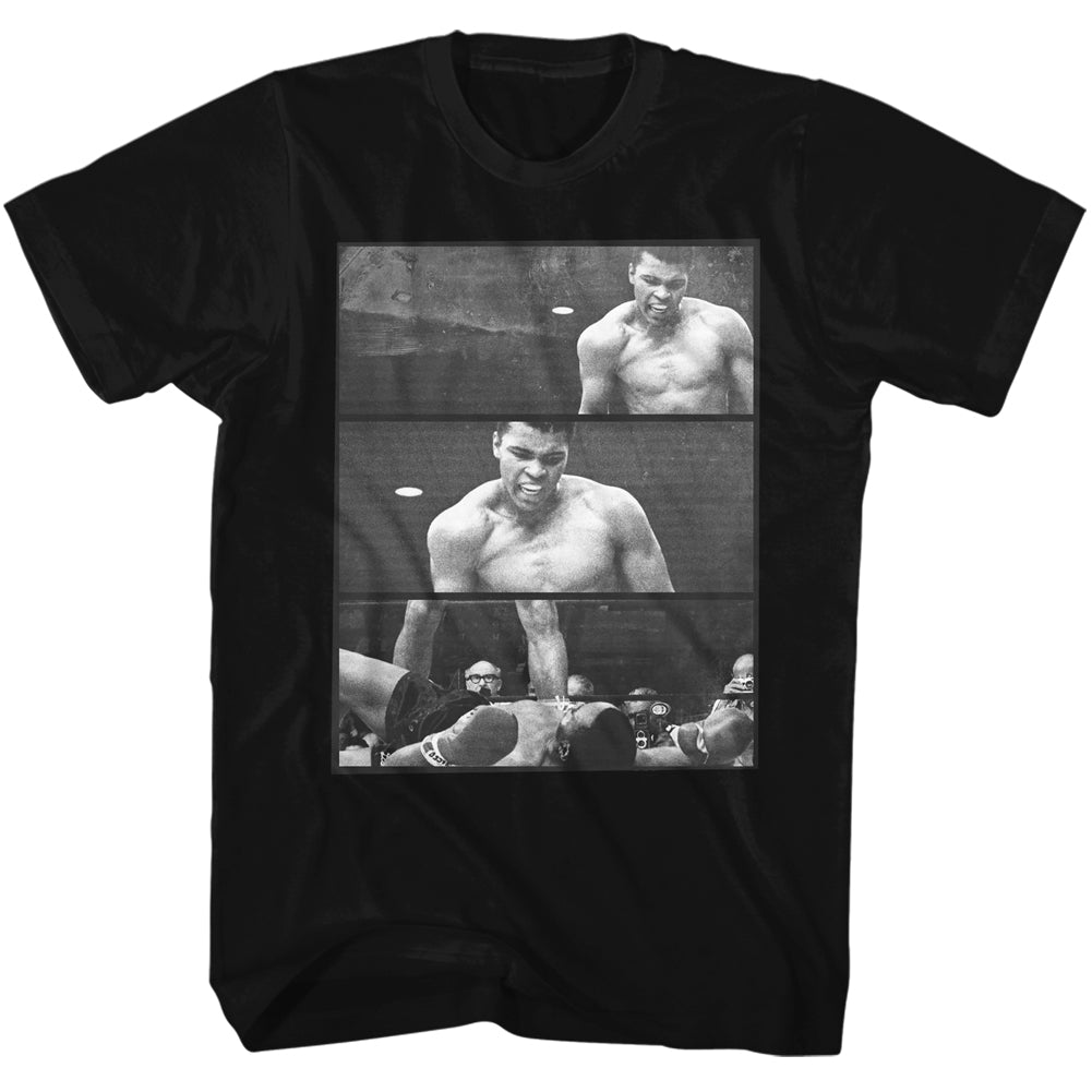 Muhammad Ali Tall T-Shirt Over Liston 3 Boxes Black Tee