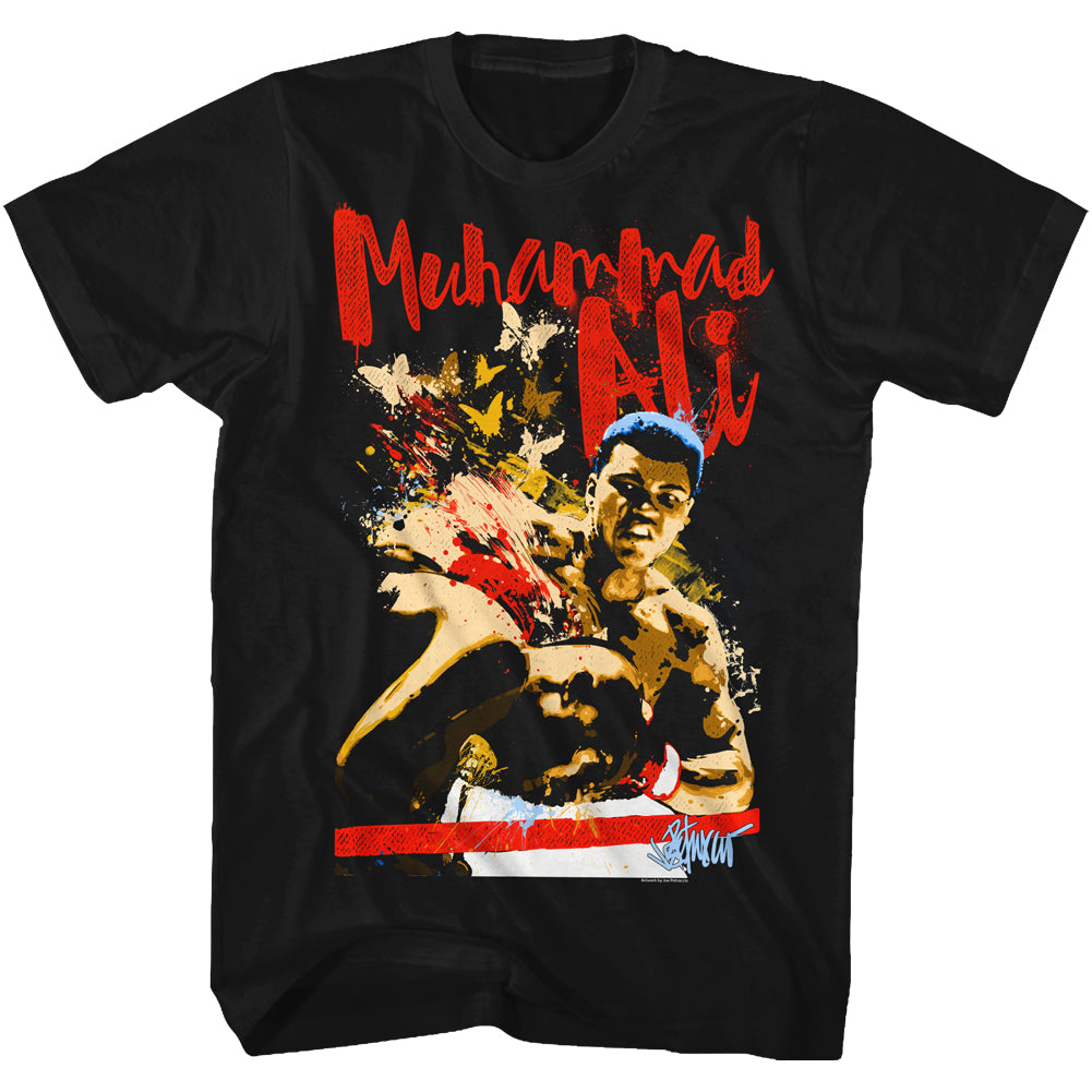 Muhammad Ali T-Shirt Butterfly Punch Painting Black Tee