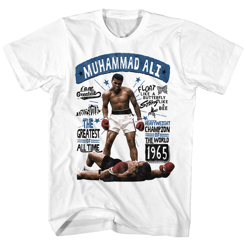 Muhammad Ali Tall T-Shirt Over Liston Sayings White Tee