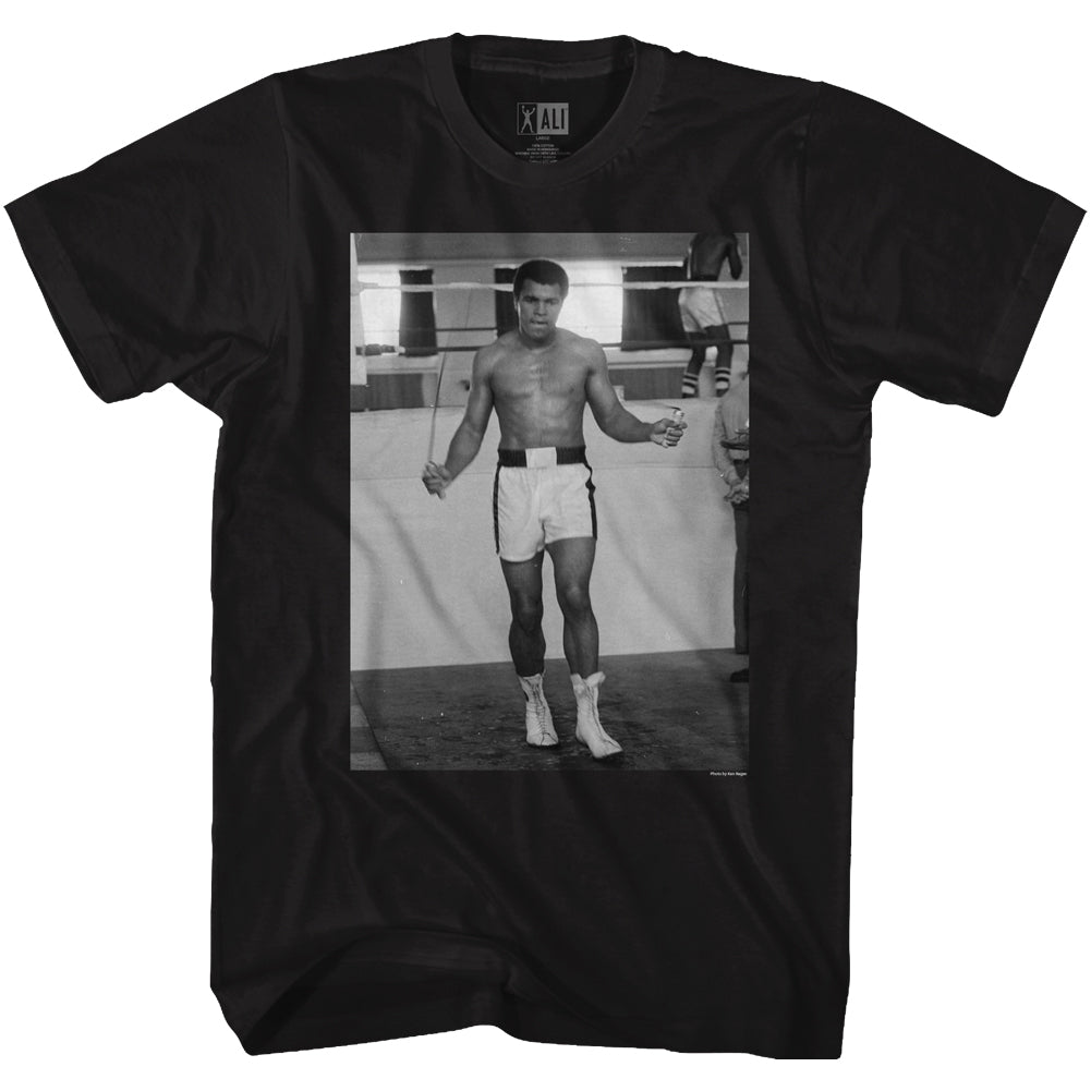 Muhammad Ali Tall T-Shirt B&W Jumping Rope Portrait Black Tee