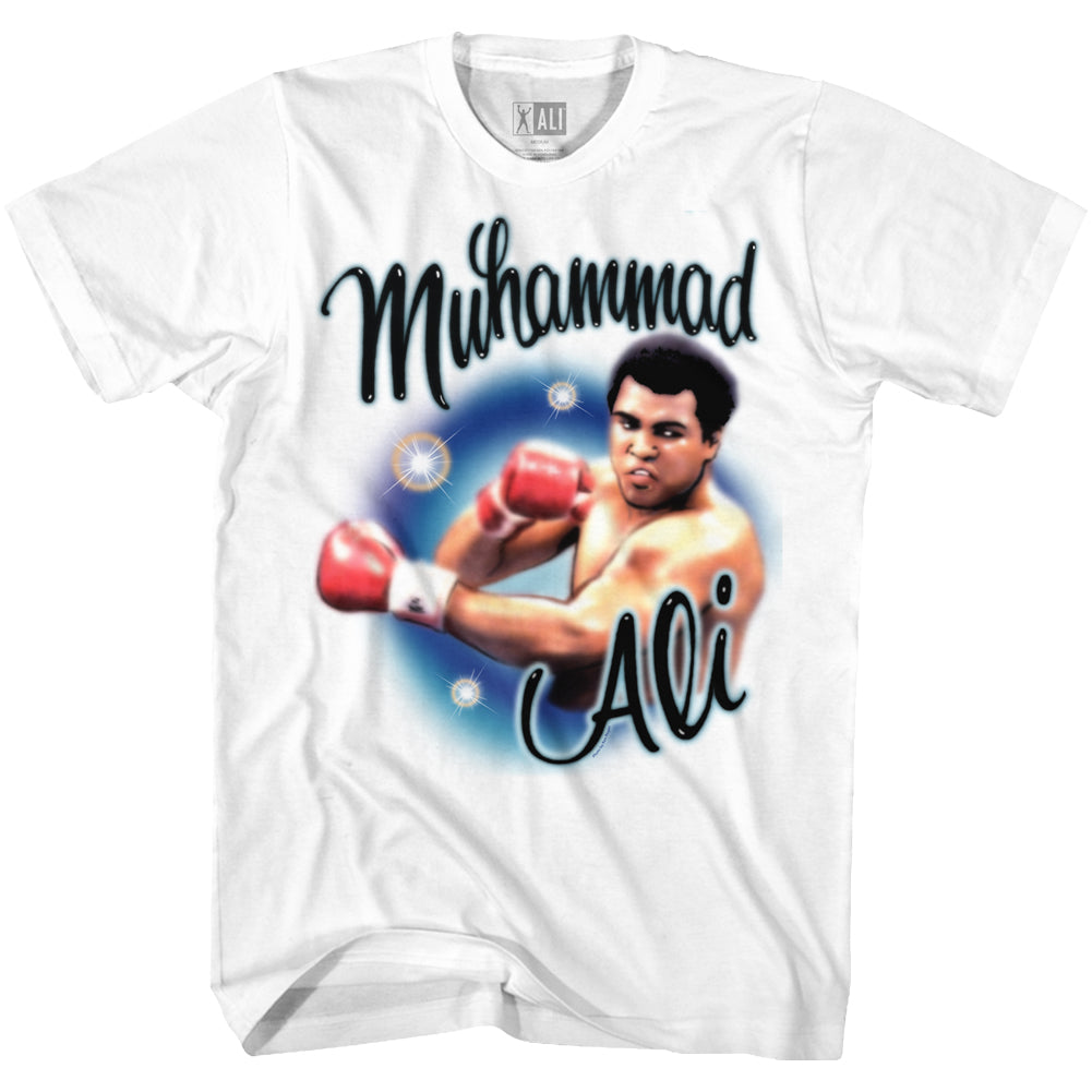 Muhammad Ali Tall T-Shirt Airbrush Punch Portrait White Tee