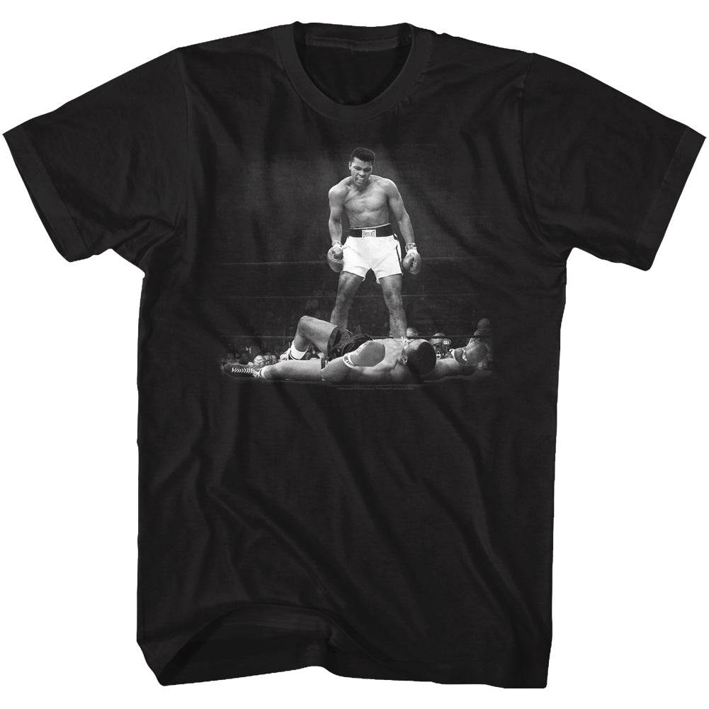 Muhammad Ali Tall T-Shirt B&W Ali Over Liston In Ring Portra