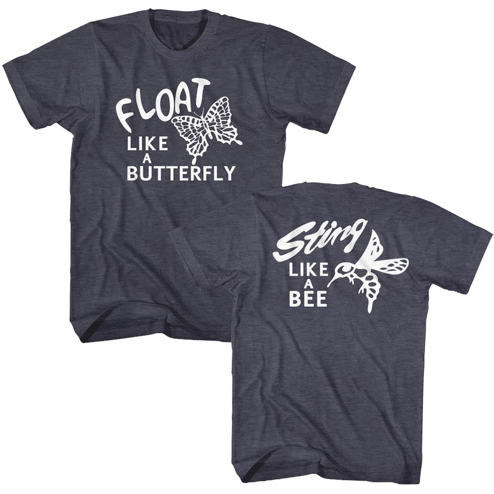 Muhammad Ali T-Shirt Front Back Butterfly Quote Navy Heather Tee