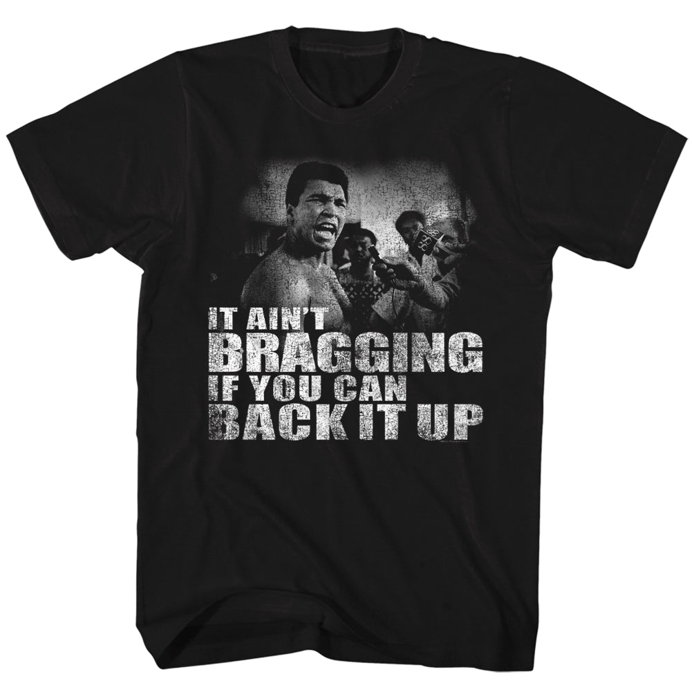 Muhammad Ali Tall T-Shirt Distressed Bragging Back It Up Black Tee