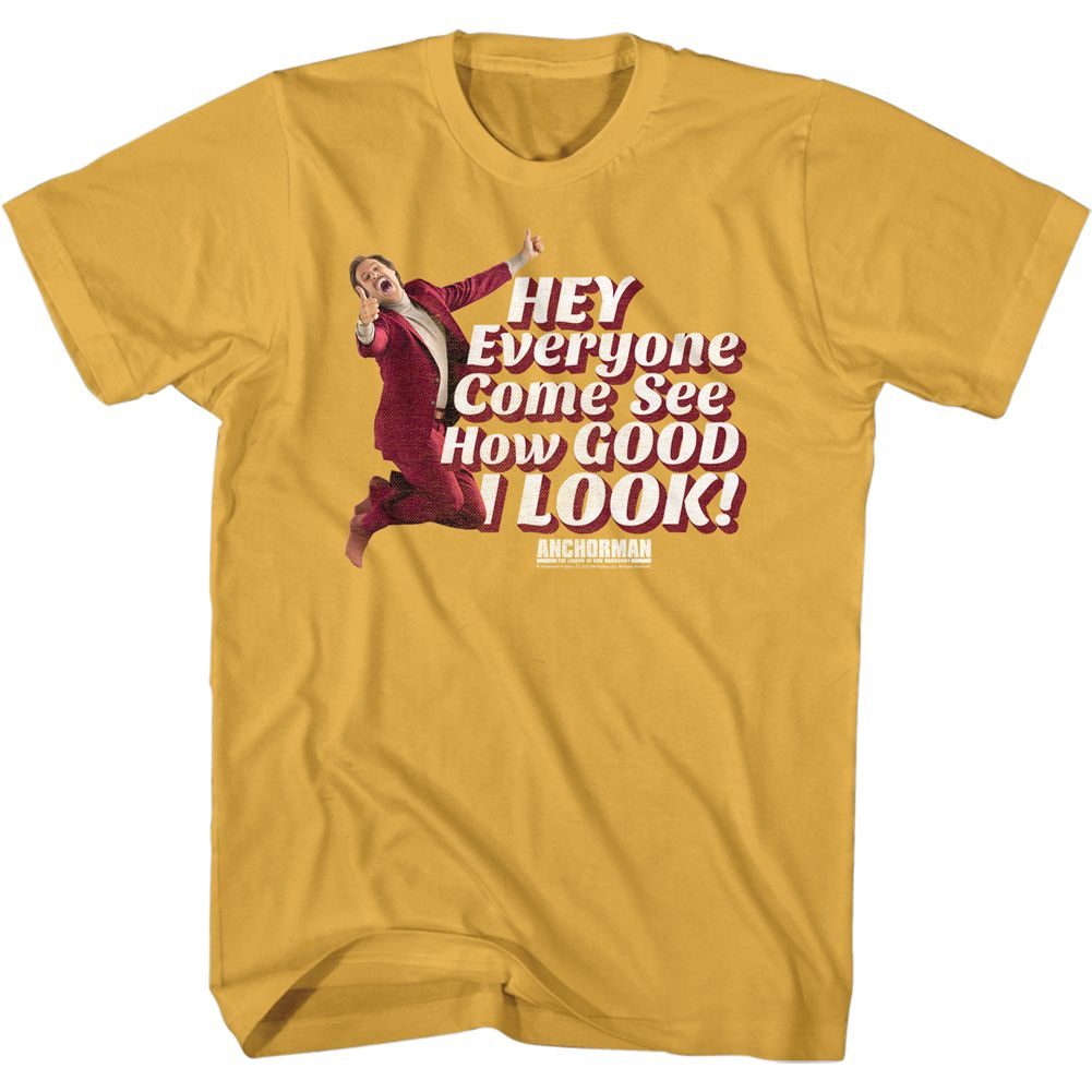 Anchorman T-Shirt See How Good I Look Mustard Tee