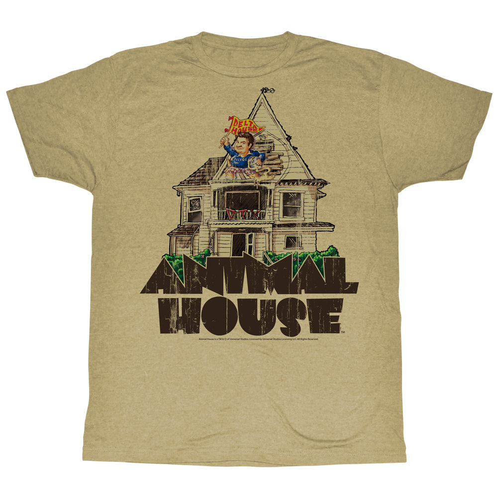 Animal House T-Shirt Delta House Flag Flyer Khaki Heather Tee