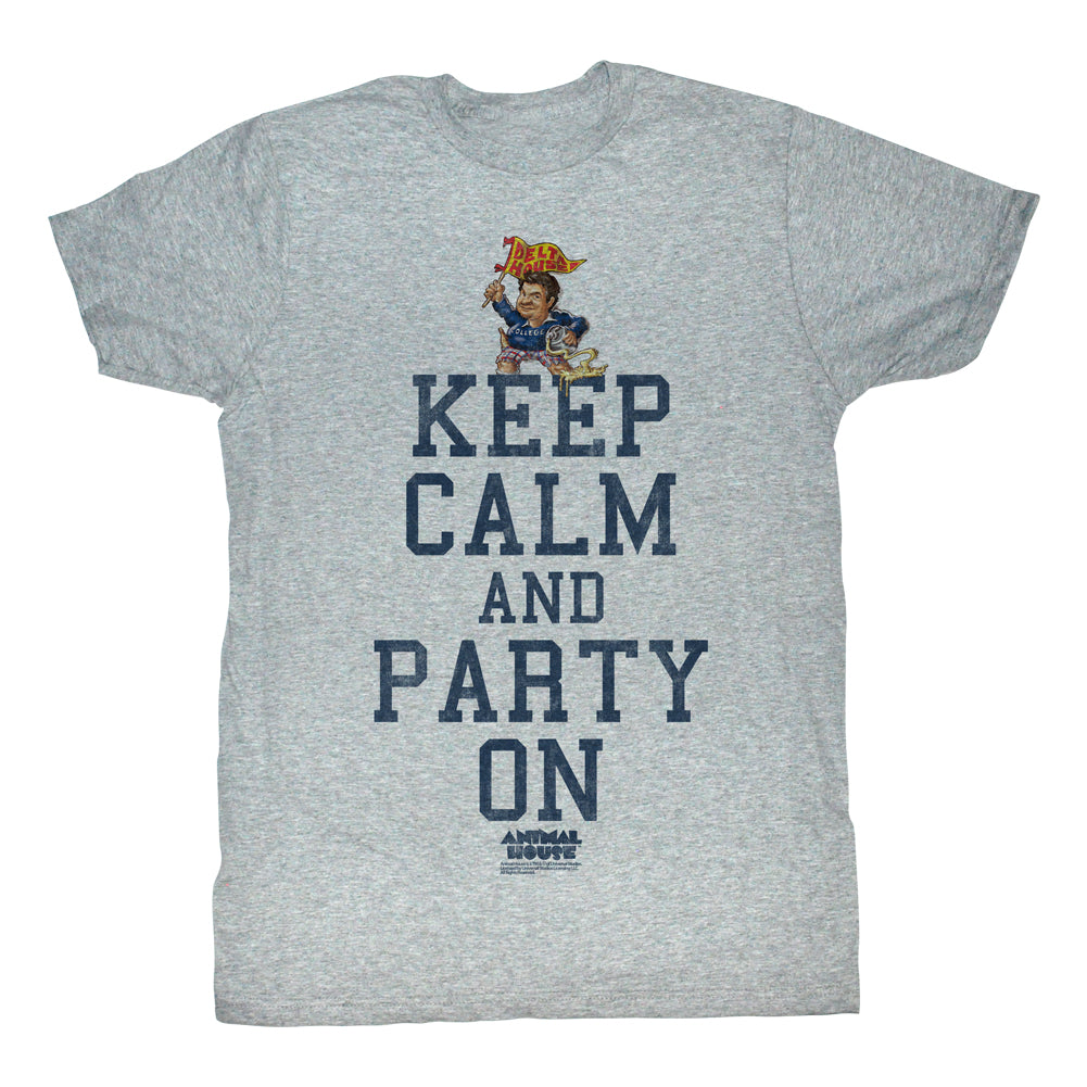 Animal House T-Shirt Keep Calm Party On Grey Heather Tee