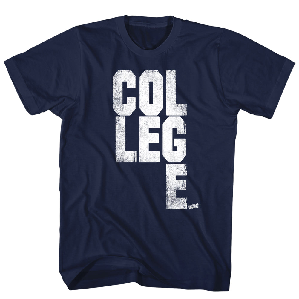 Animal House T-Shirt Distressed College Scrambled Text Navy Tee