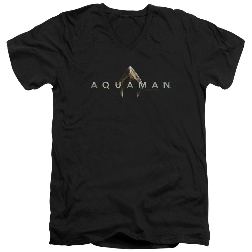 Aquaman Movie Slim Fit V-Neck T-Shirt Logo Black Tee