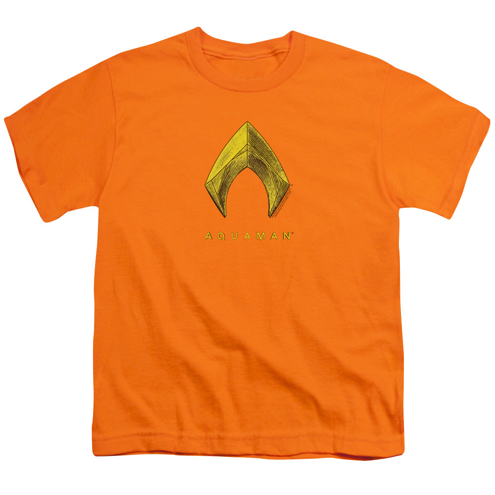 Aquaman Movie Kids T-Shirt Yellow Water Shield Logo Orange Tee