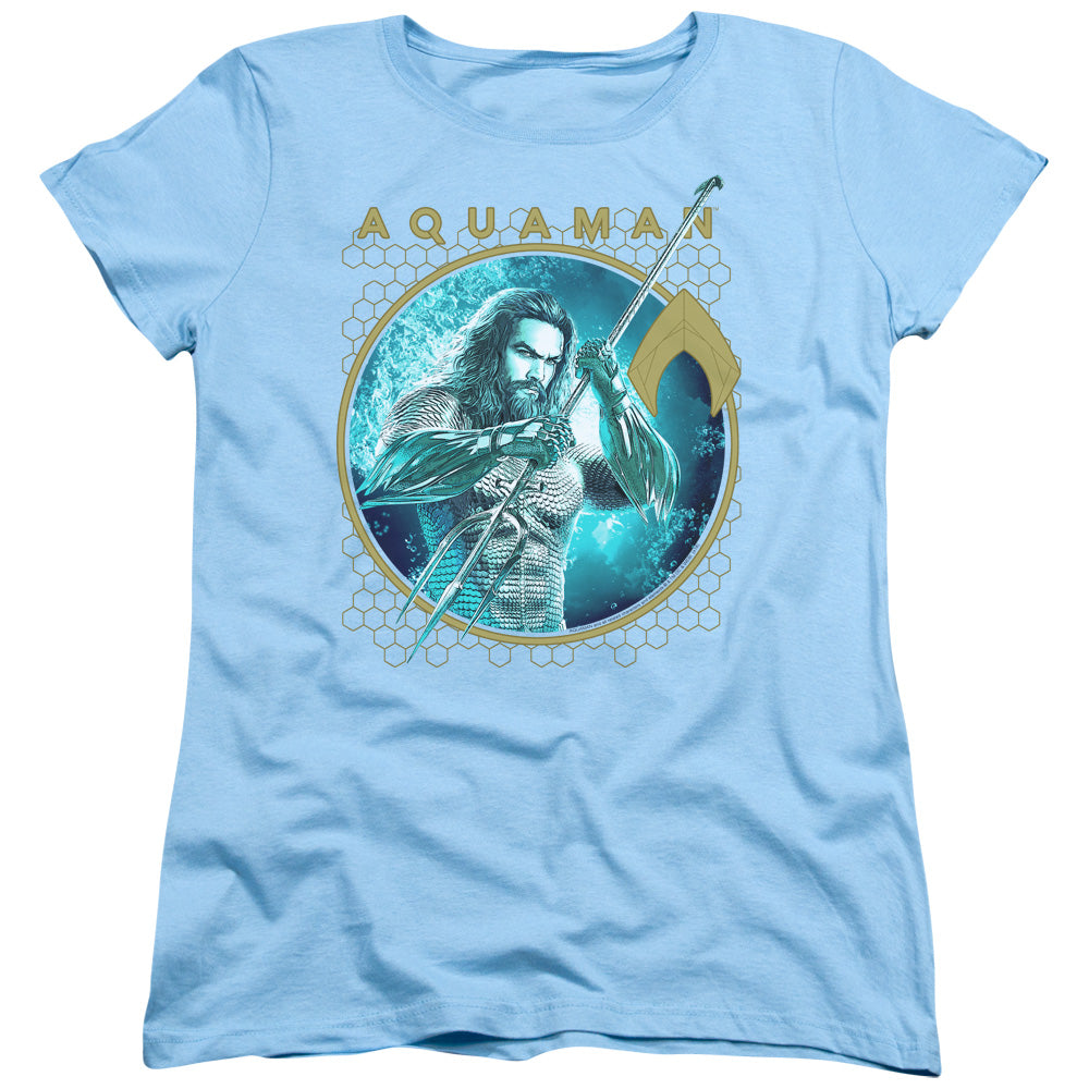Aquaman Movie Womens T-Shirt Circle Portrait Light Blue Tee