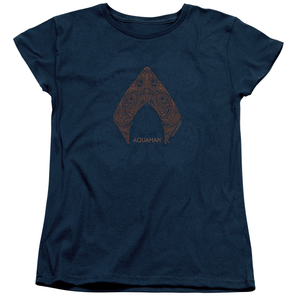 Aquaman Movie Womens T-Shirt Paisley Logo Navy Tee