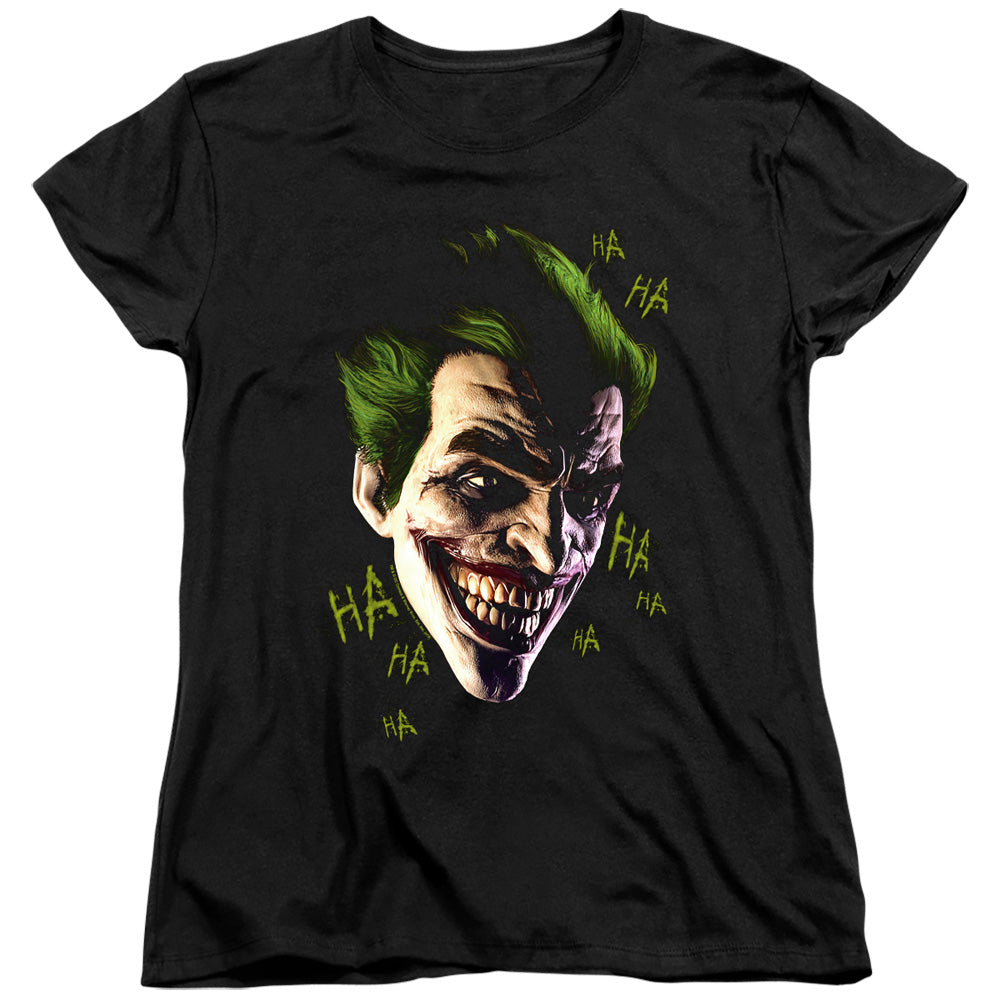 Batman Arkham Origins Womens T-Shirt Joker Grin Ha Ha Black Tee