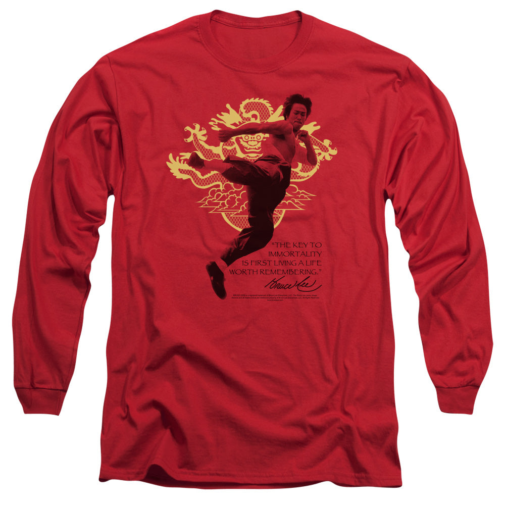 Bruce Lee Long Sleeve T-Shirt Key to Immortality Red Tee