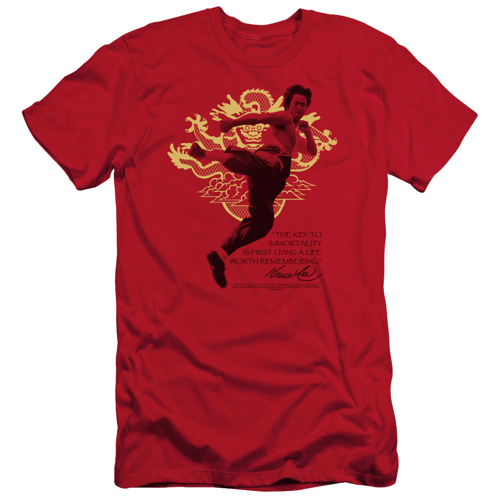 Bruce Lee Slim Fit T-Shirt Key to Immortality Red Tee