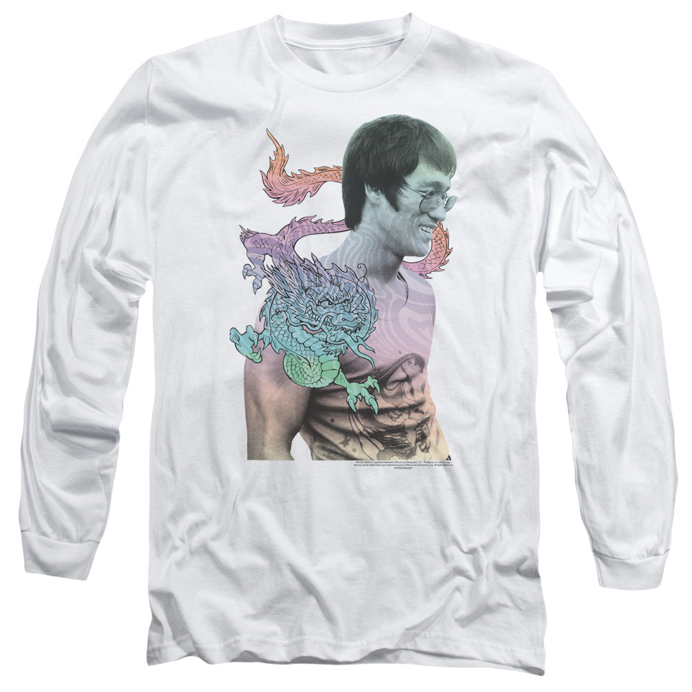 Bruce Lee Long Sleeve T-Shirt Colorful Dragon Portrait White Tee