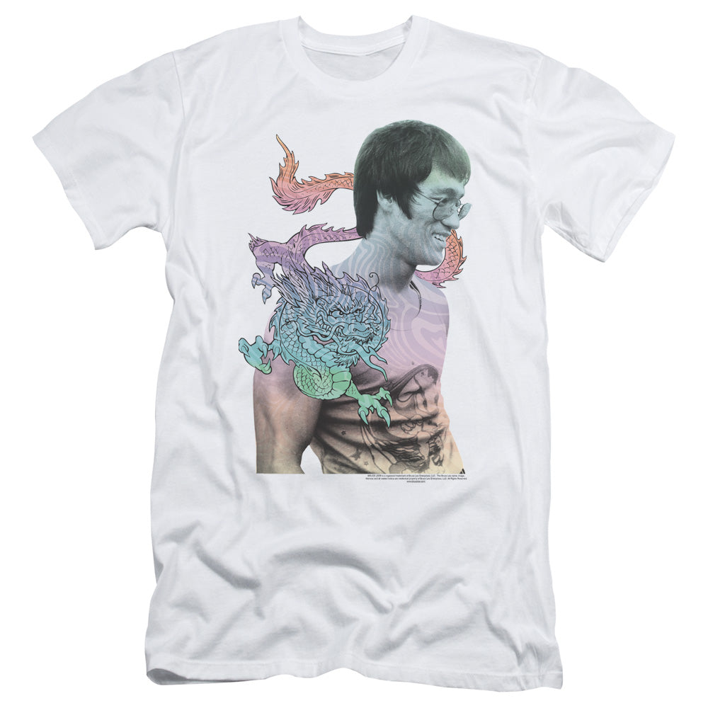 Bruce Lee Slim Fit T-Shirt Colorful Dragon Portrait White Tee