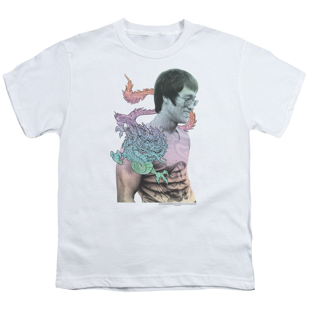 Bruce Lee Kids T-Shirt Colorful Dragon Portrait White Tee