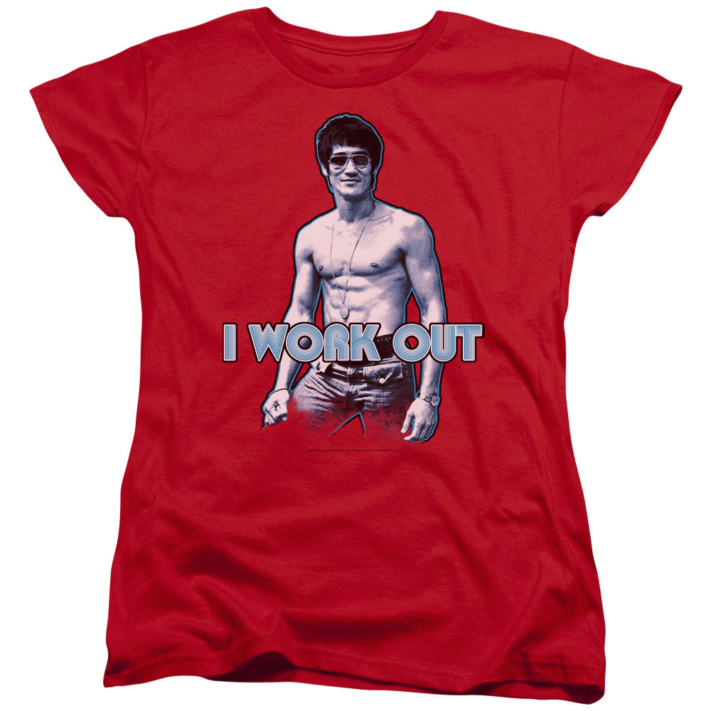 Bruce Lee Womens T-Shirt I Work Out Red Tee