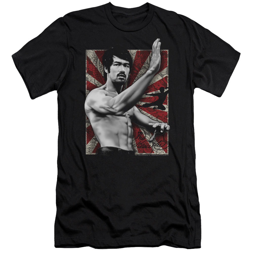 Bruce Lee Slim Fit T-Shirt Stance Portrait Black Tee