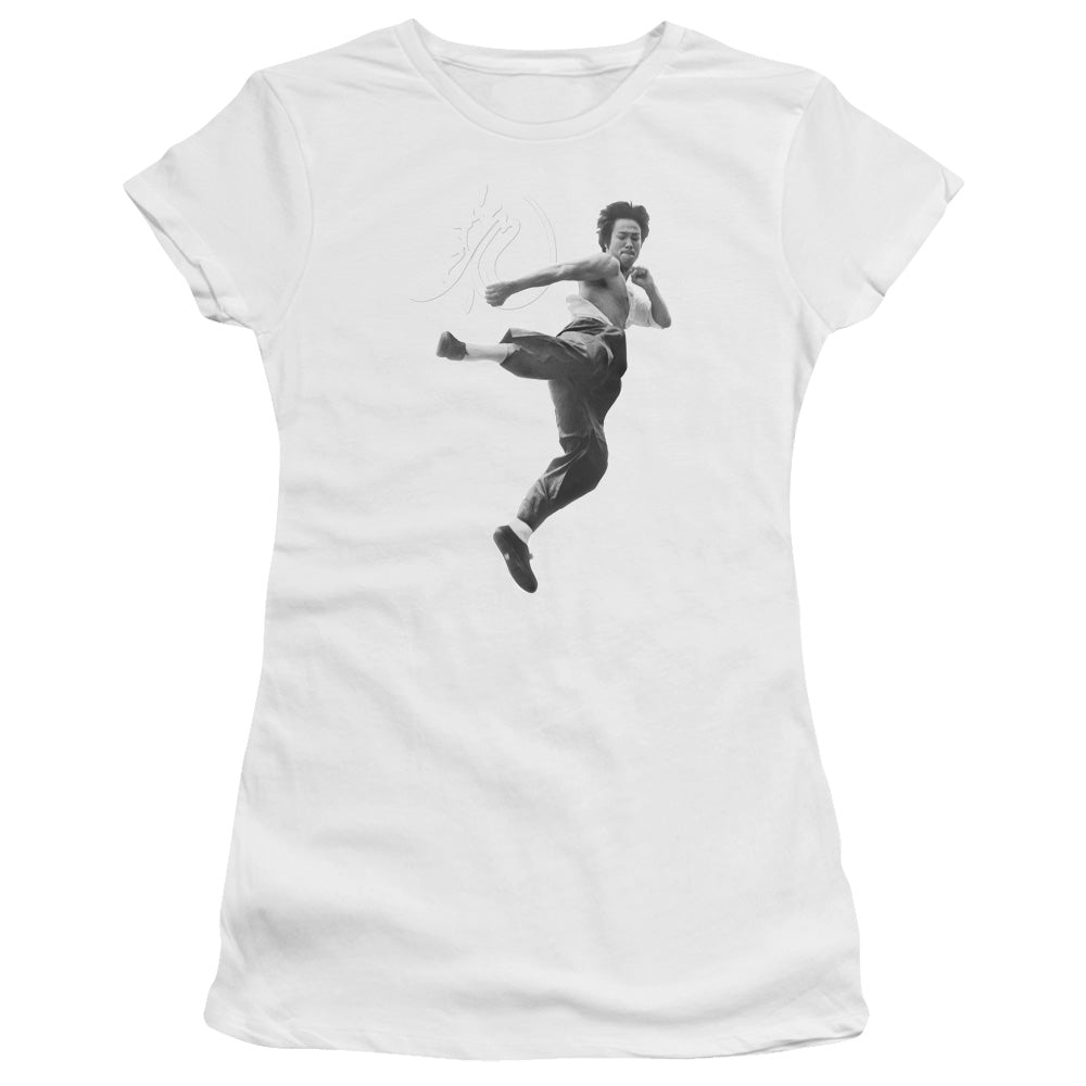 Bruce Lee Juniors T-Shirt Flying Kick White Tee