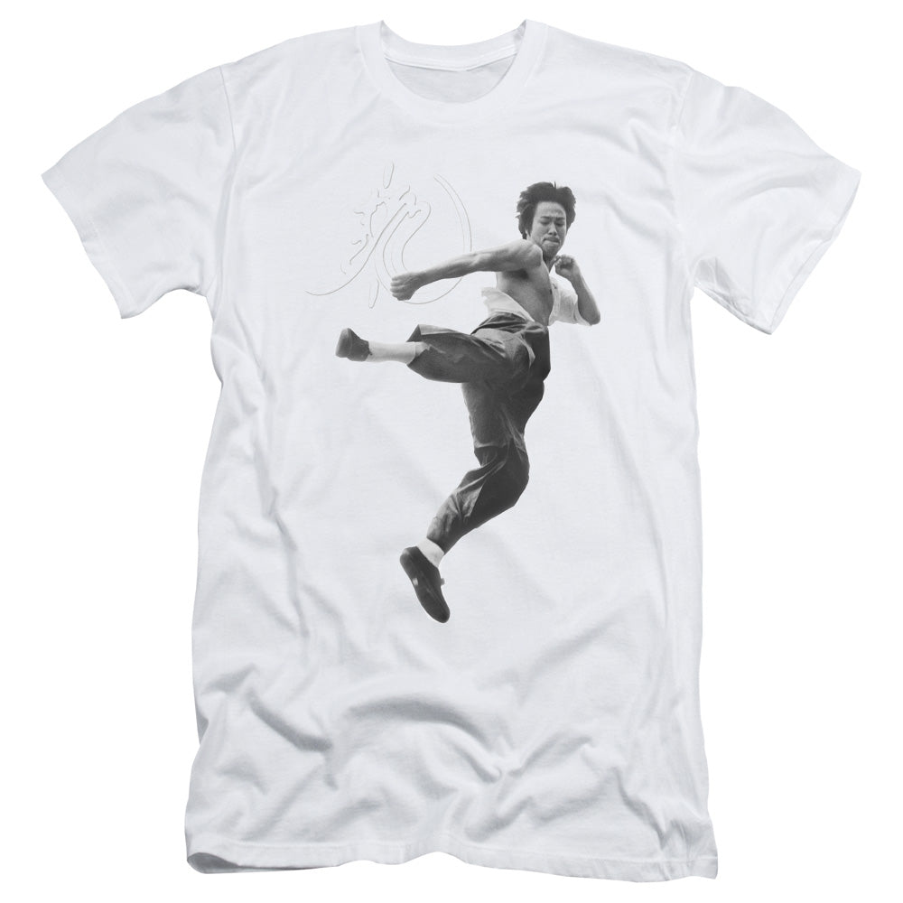 Bruce Lee Slim Fit T-Shirt Flying Kick White Tee