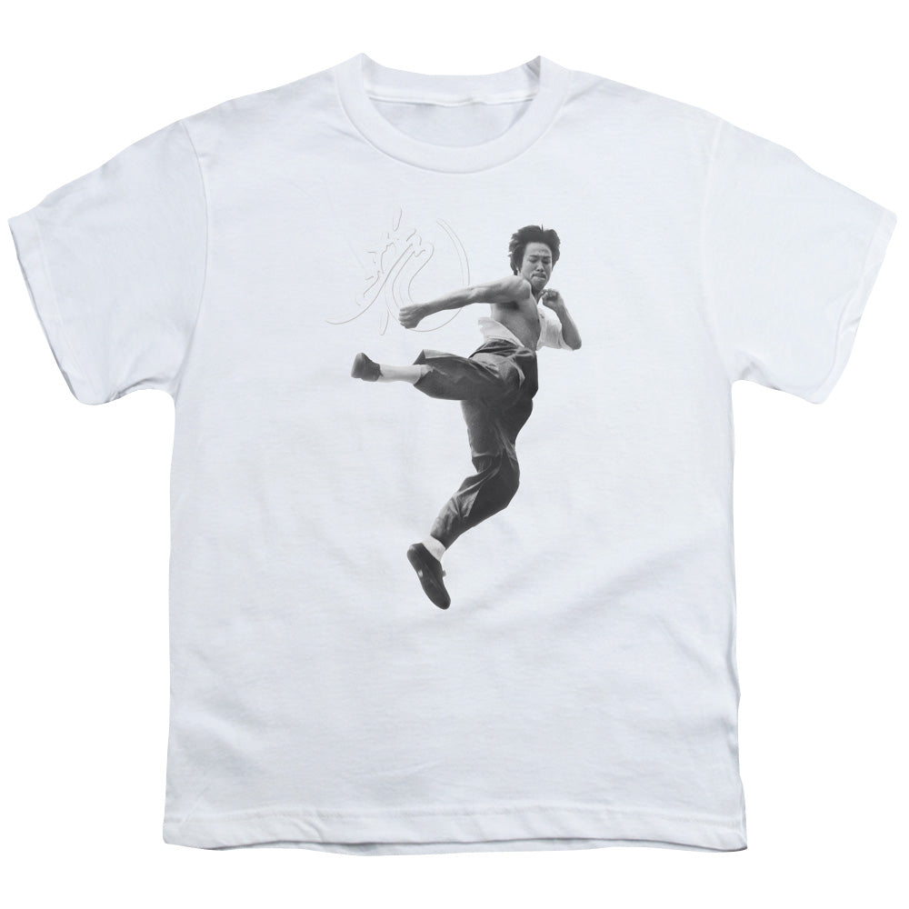 Bruce Lee Kids T-Shirt Flying Kick White Tee