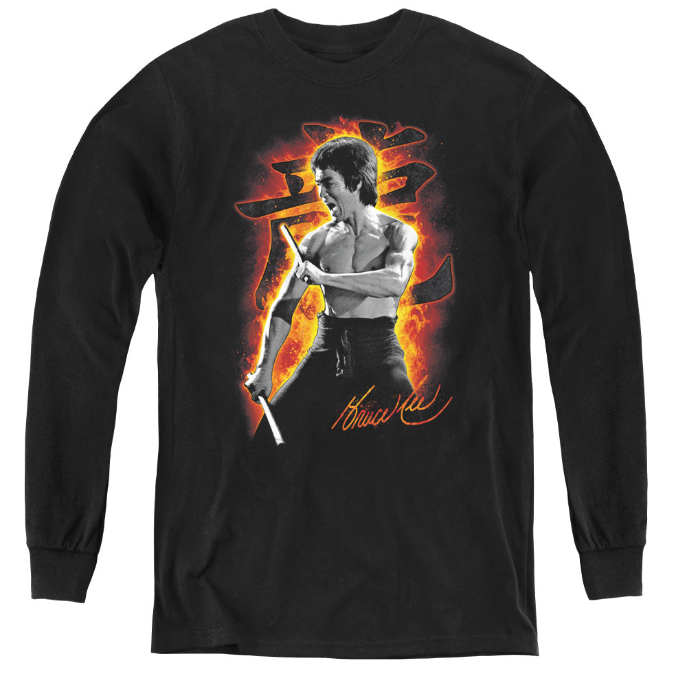 Bruce Lee Kids Long Sleeve Shirt Fire Black Tee