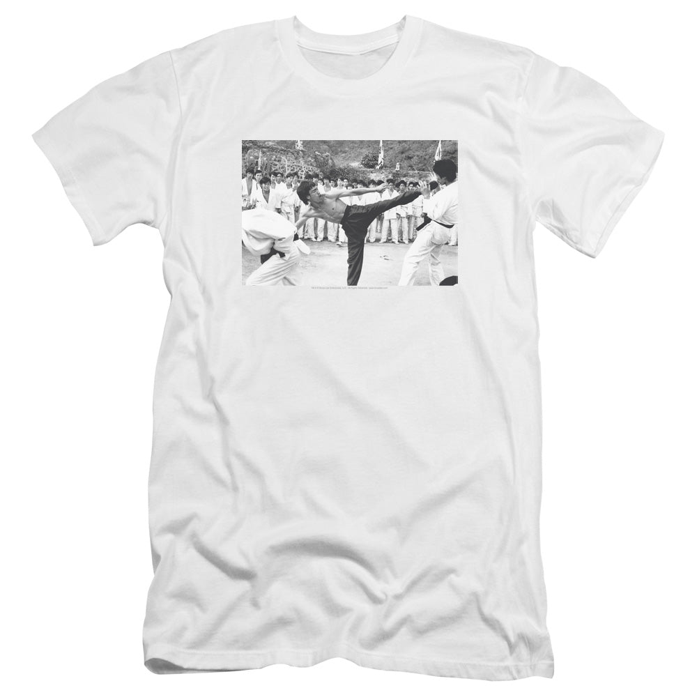 Bruce Lee Premium Canvas T-Shirt Kick to the Head Photo White Tee