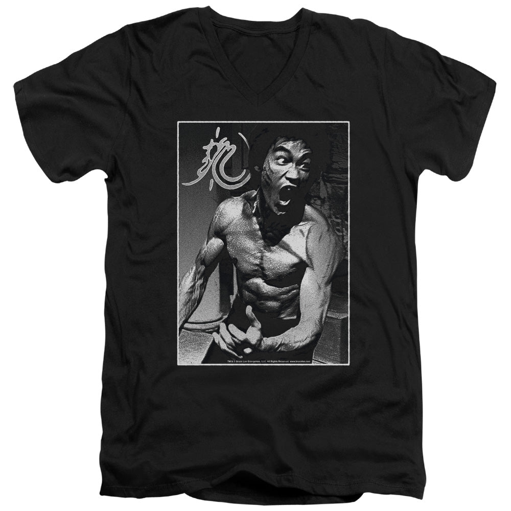 Bruce Lee Slim Fit V-Neck T-Shirt Rage Portrait Black Tee