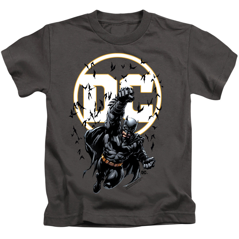 Batman Boys T-Shirt DC Logo Bats Flying Charcoal Tee