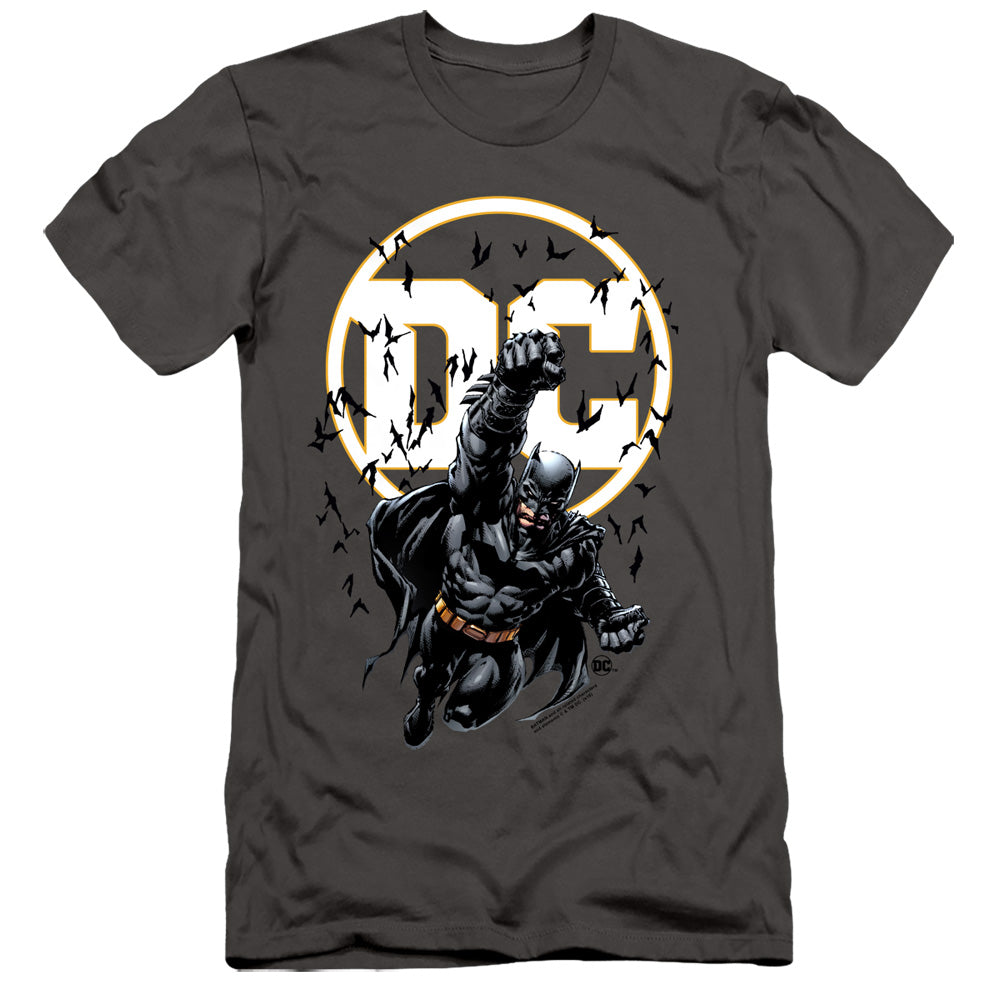 Batman Slim Fit T-Shirt DC Logo Bats Flying Charcoal Tee