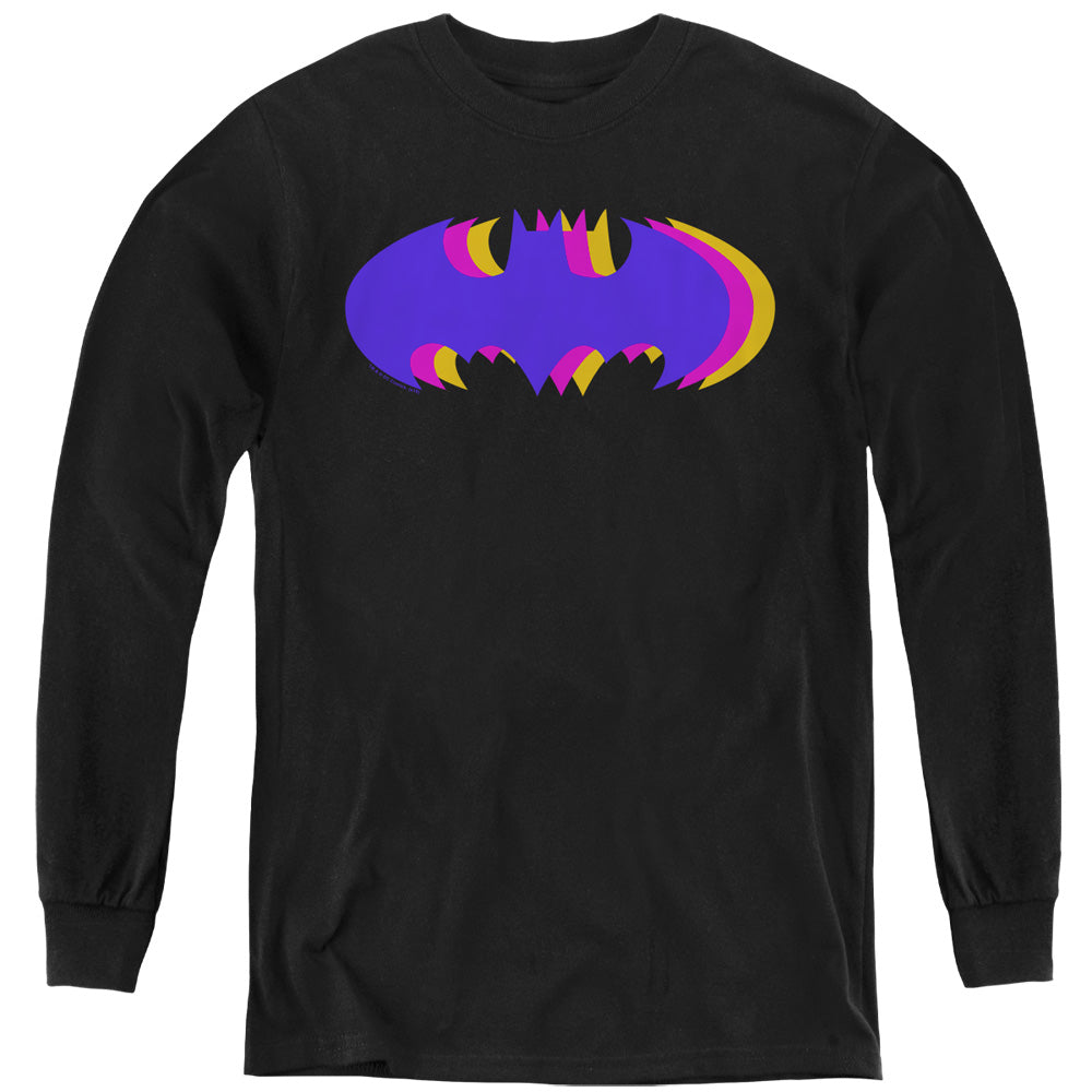Batman Kids Long Sleeve Shirt Tri Colored Logo Black Tee