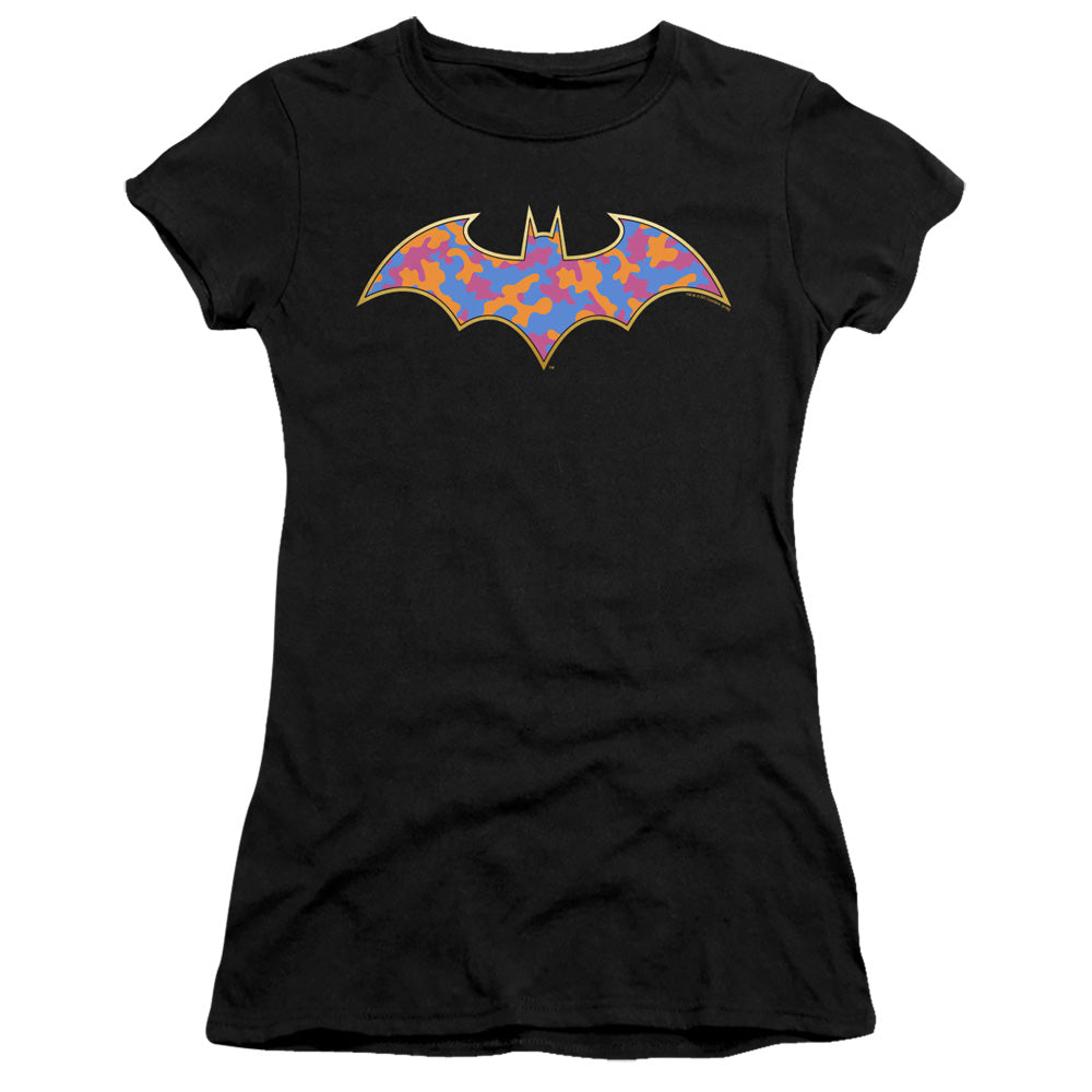 Batman Juniors T-Shirt Colored Camo Logo Black Premium Tee