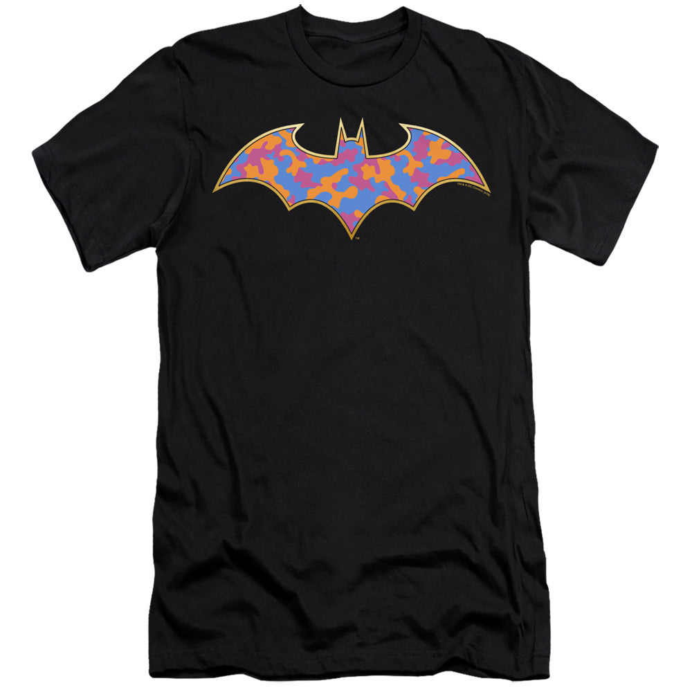 Batman Slim Fit T-Shirt Colored Camo Logo Black Tee