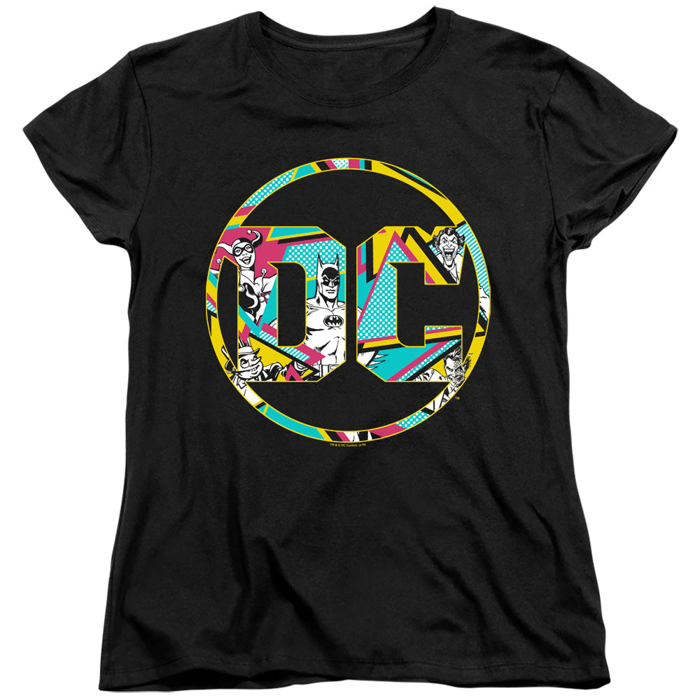 Batman Womens T-Shirt Colorful DC Comics Logo Black Tee