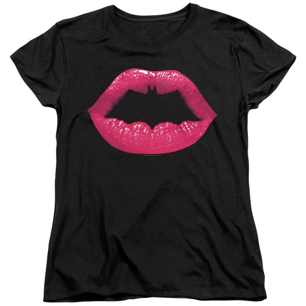 Batman Womens T-Shirt Kiss Logo Black Tee