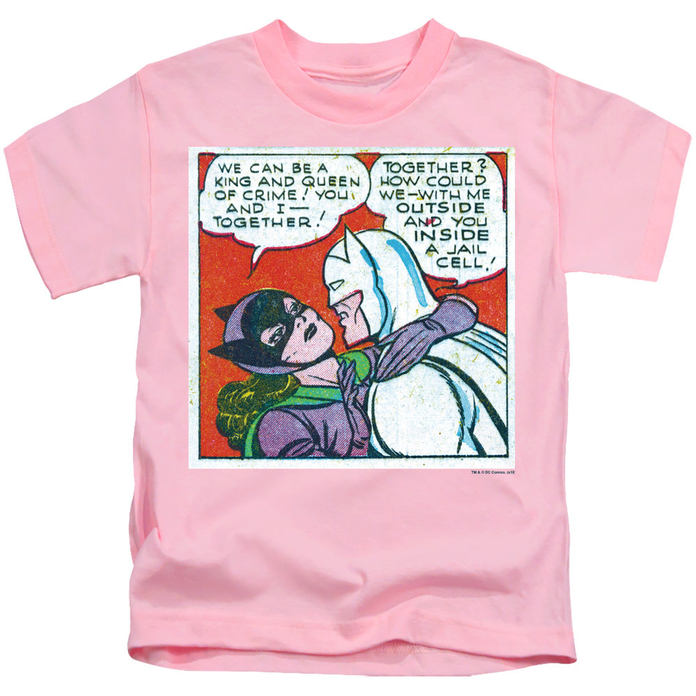 Batman Boys T-Shirt Batman and Catwomen Comic Strip Pink Tee