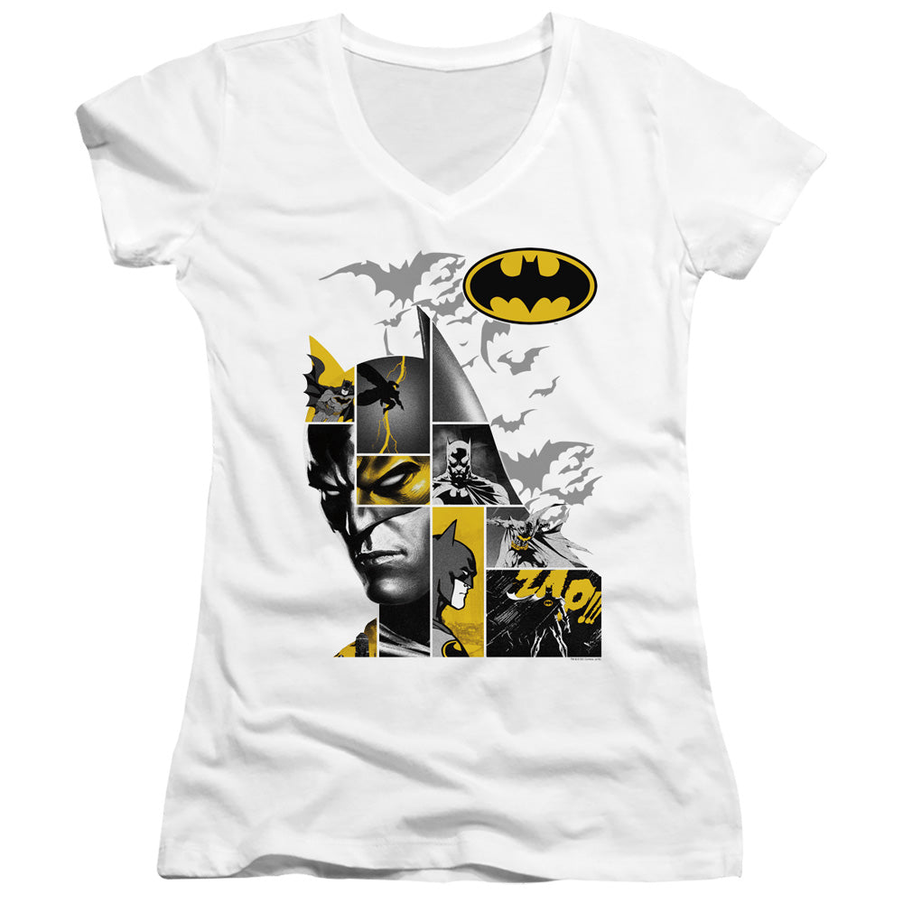 Batman Juniors V-Neck T-Shirt Collage White Tee