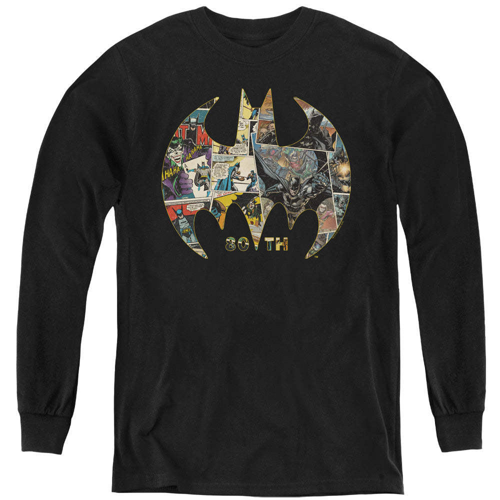 Batman Kids Long Sleeve Shirt 80th Anniversary Shield Black Tee